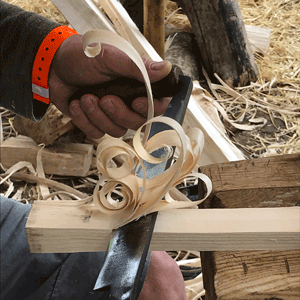 Curly wurly wood shavings made using a drawknife